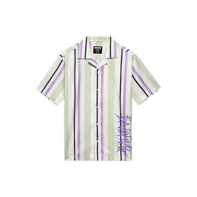 Badfive Stripe Print Short Sleeve Shirt White Green Purple Men ASHS381-1