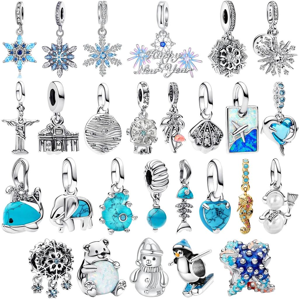 Classics Copper Skiing Penguin Charms Fit Original Bracelets Necklaces Geometric Snowflake Beads Jewelry Diy Gift