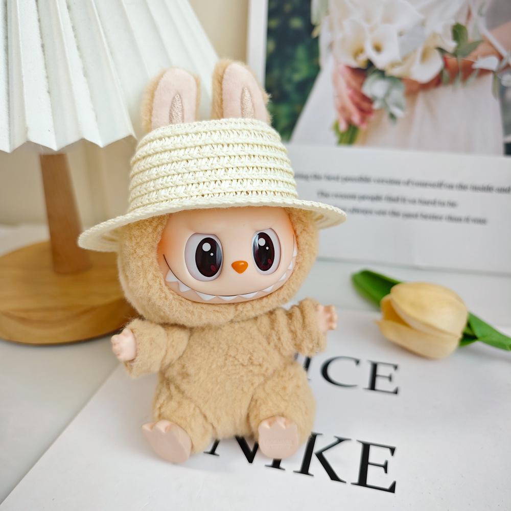 Labubu Doll Vinyl Face Pendant with Sundress & Straw Hat in Macaron Blind Box – First & Second Generation