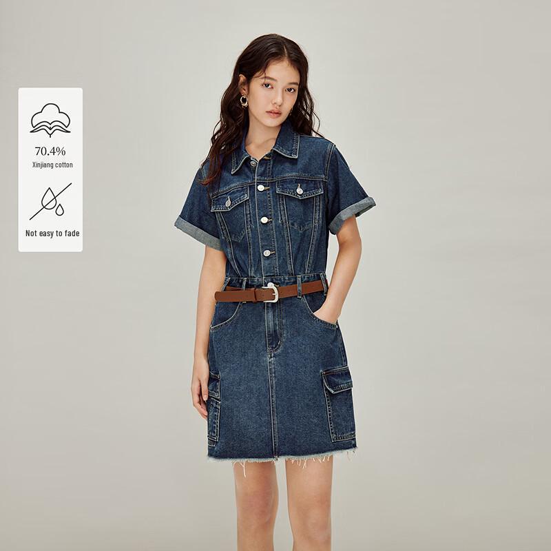 INMAN Women s Vintage Washed Denim Midi Dress S