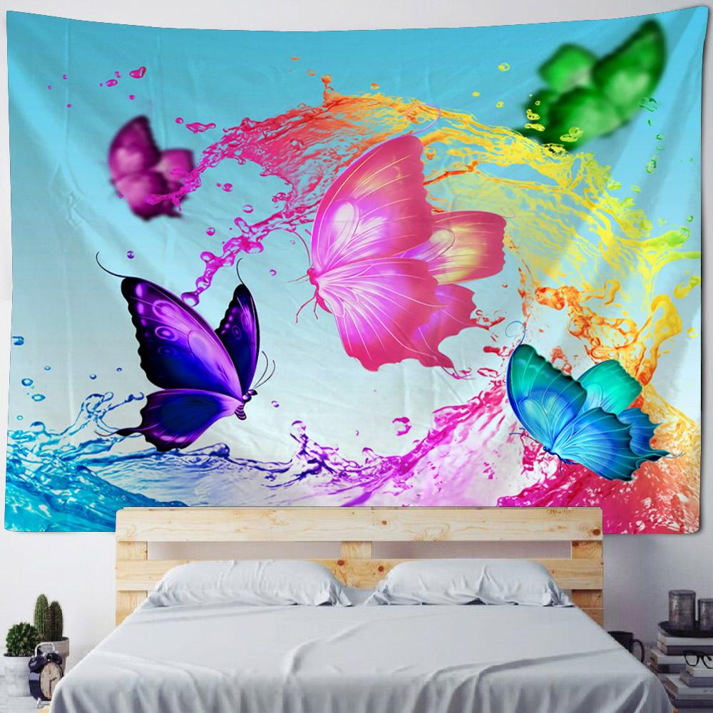 Flower Butterfly Printing Tapestry Dreamy Landscape Wall Hanging Cloth Mandala Hippie Home Decoration Bed Sheet Tablecloth