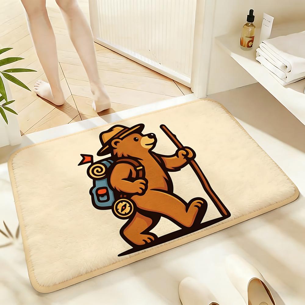 Soft Absorbent Non-Slip Rug Backpack-Wearing Bear Cub Floor Mat Home Decor Doormat Bedroom Floor Mat Shower Carpet