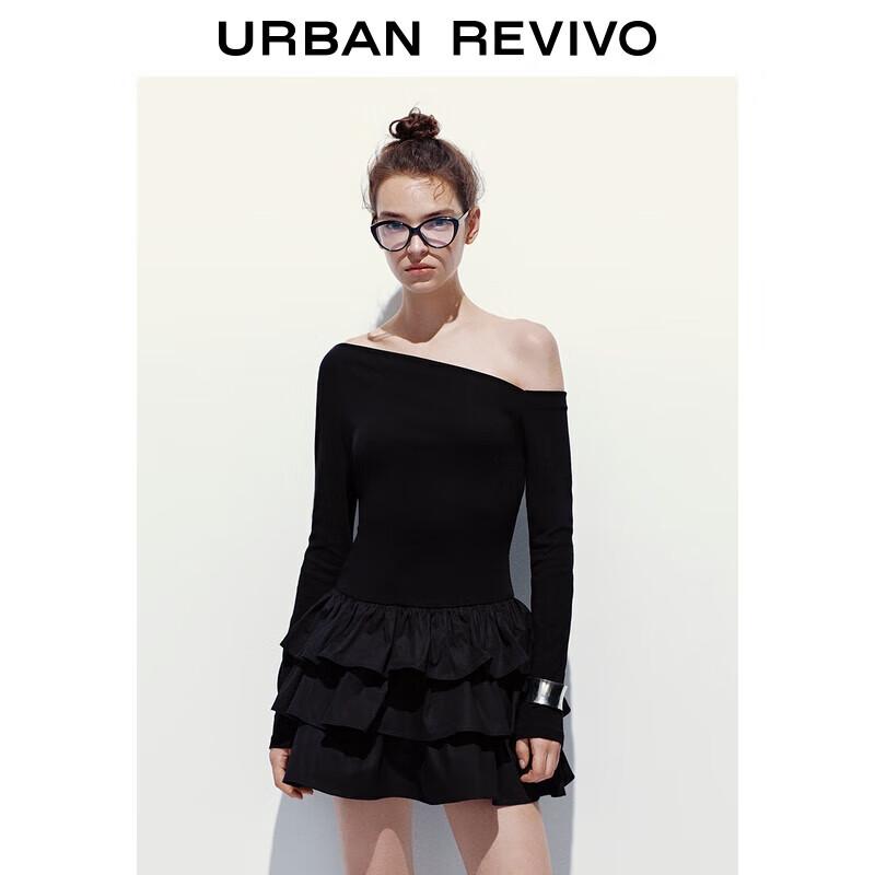 UR Asymmetric Shoulder Tiered Mini Dress M