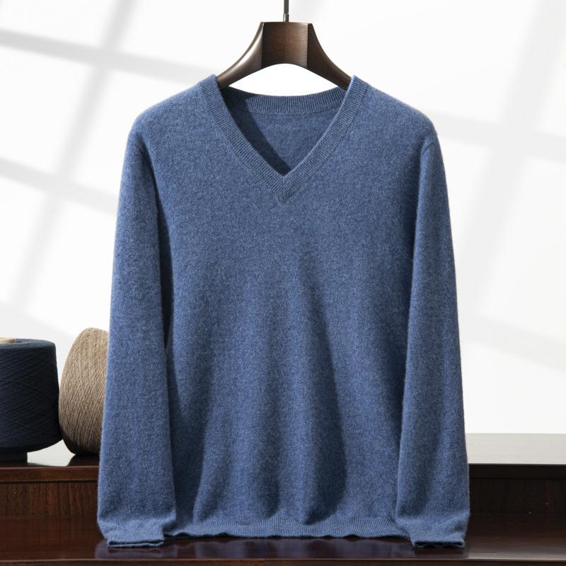New V-neck cashmere sweater men's middle-aged and young solid color sweater loose knitting