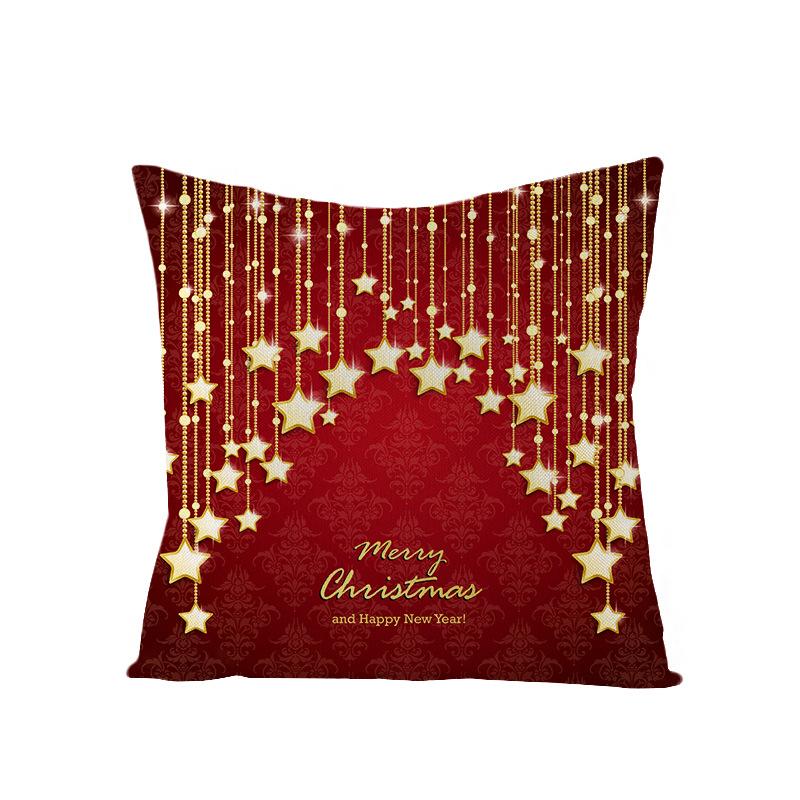 Cartoon Printed Polyester Pillow Cover Christmas Cushion Cushion Cover Red Christmas Home Decoration