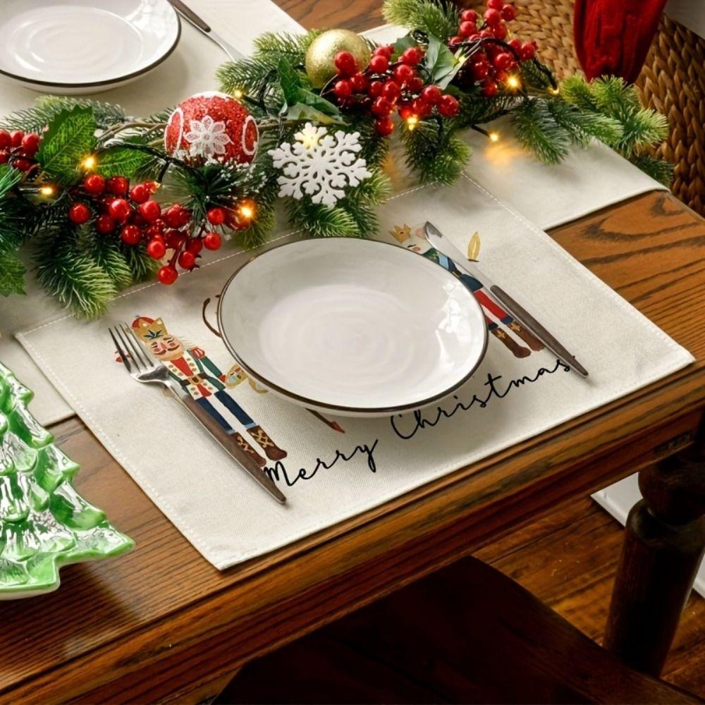4 Pcs Wrinkle-Proof Nutcrackers Christmas Placemats Soft Tablecloth Christmas Table Mats  Party