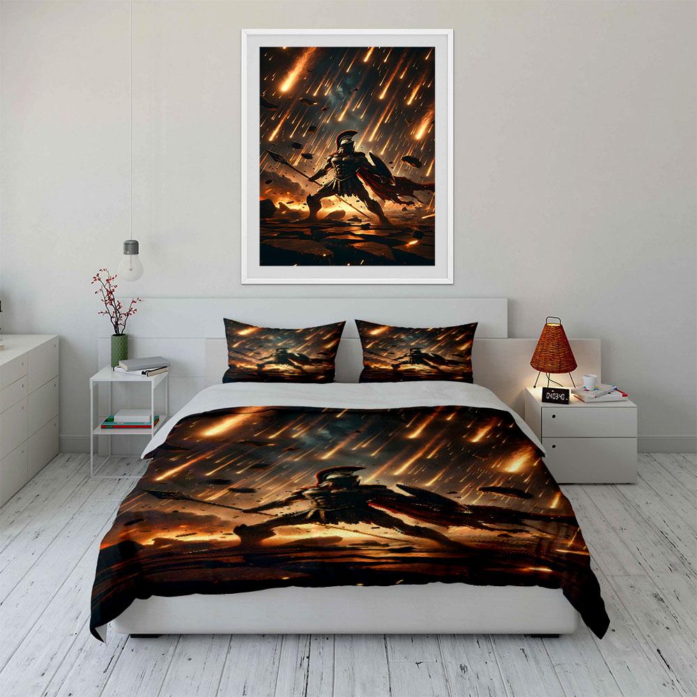 Warrior amidst fiery streaks. Bedding sets Duvet cover sets Duvet covers Pillowcases(1 * Duvet Cover 2 * Pillowcases, without duvet insert)