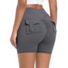 Workwear Pocket Tight Shorts Women's High Waist Elastic Hip Lifting Button Yoga Pants Speed Drying Running Fitness Pants