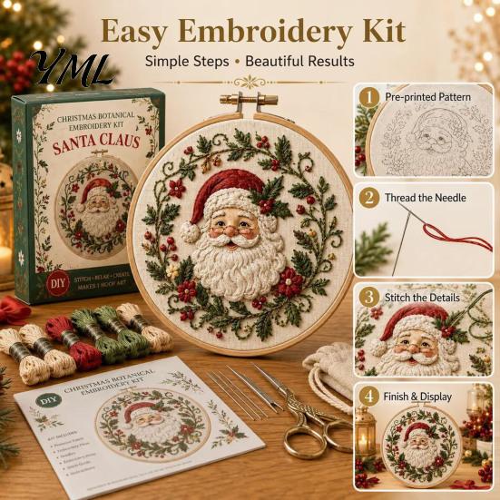 Christmas Ornament Craft Set Embroidery Kit for Beginners, Pre-Printed Pattern Full Creative Gift Parents And Friends of Tools, DIY Needlework Festive