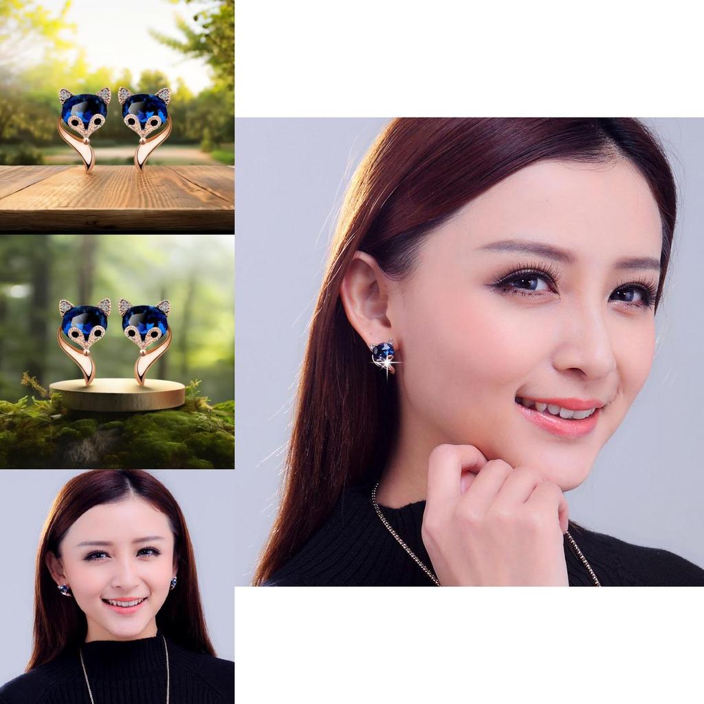 Adorable Sweet Fox Crystal Earrings For Women Fashionable Korean Style Jewelry
