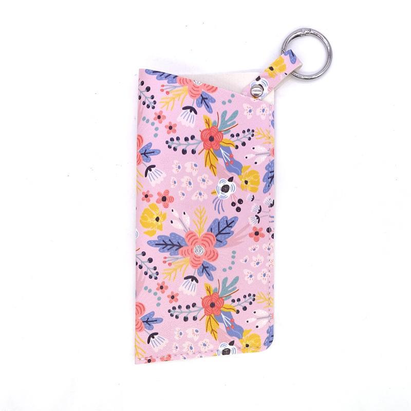 Pu Leather Sunglasses Storage Bag Printed Durable Hanging Sunglasses Portable With Keyring Sunglasses Pouch