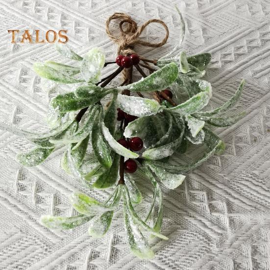 Künstlicher Mistelzweig, Weihnachtsdekoration zum Aufhängen, künstliche Mistelzweige mit Schleife, glitzernden Blättern, künstlicher Mistelzweig für Girlanden, Blumensträuße, Tür
