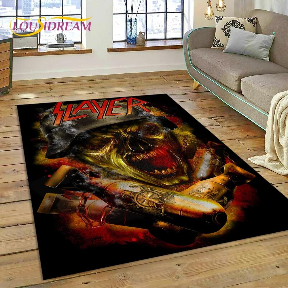 Tappeto Rock Slayer Heavy Metal Band 3D per Camera da Letto Soggiorno Casa Decorazione Divano, Gioco Bambini Grande Tappetino Decorativo Pavimento Regalo