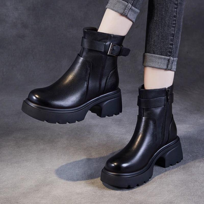 Bottes Chelsea courtes polyvalentes à semelles épaisses pour femmes collection automne/hiver 2026 nouvelle collection avec doublure en peluche style britannique talon épais femmes