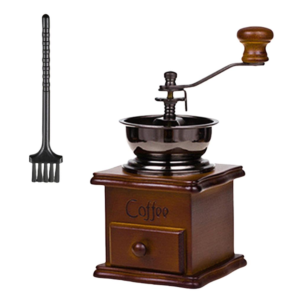 Classical Hand Cranks Coffee Grinder With Ergonomic Wood Handle 15 Grinding Size Option Built In Bristles Brush