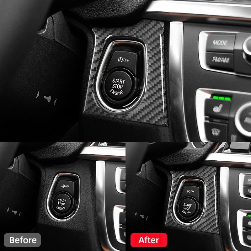 For BMW 3 Series GT F30 F34 2013-2017 Accessories Carbon Fiber Car Start Stop Frame Ignition Switch Button Trim Frame Stickers