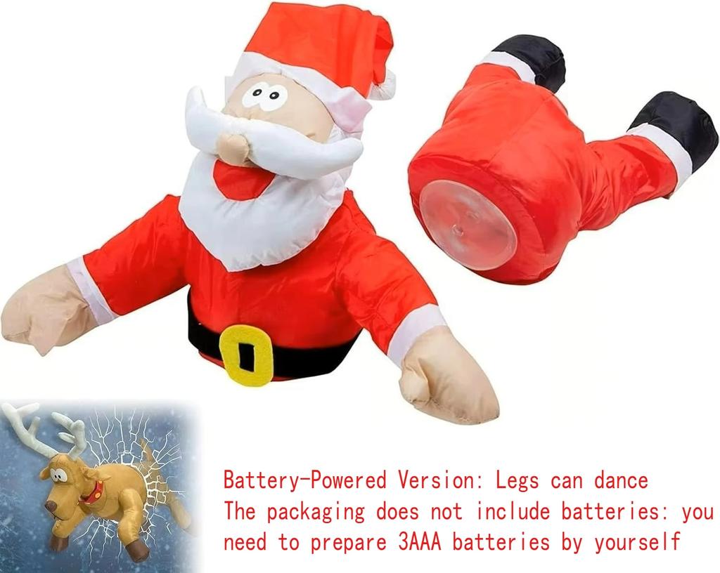 IN-STOCK 3D Crashing Santa Elk Animated Christmas Decoration, Funny Party Window Decoration Ornament with Glass Shard Sticker