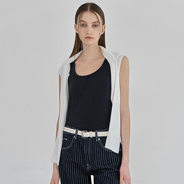 Atelier Nine Minimal Slim U-Neck Sleeveless Tee (T-6666) Navy/Free
