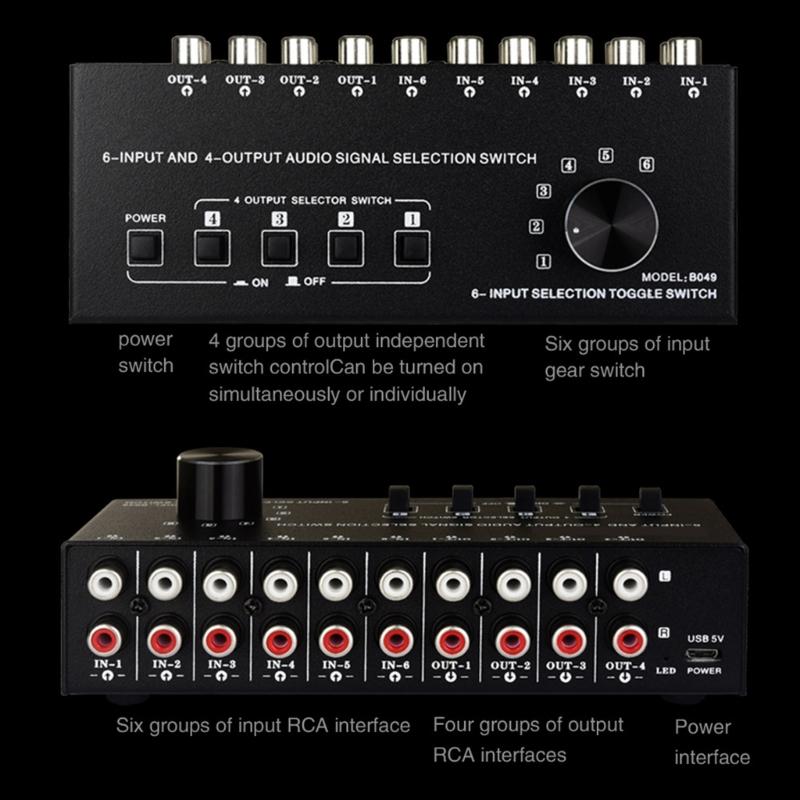 6 in 4 Out Sound Switcher Stereo Sound Switching Signal Source Switcher Selector Splitters Box Sound Signal Switching