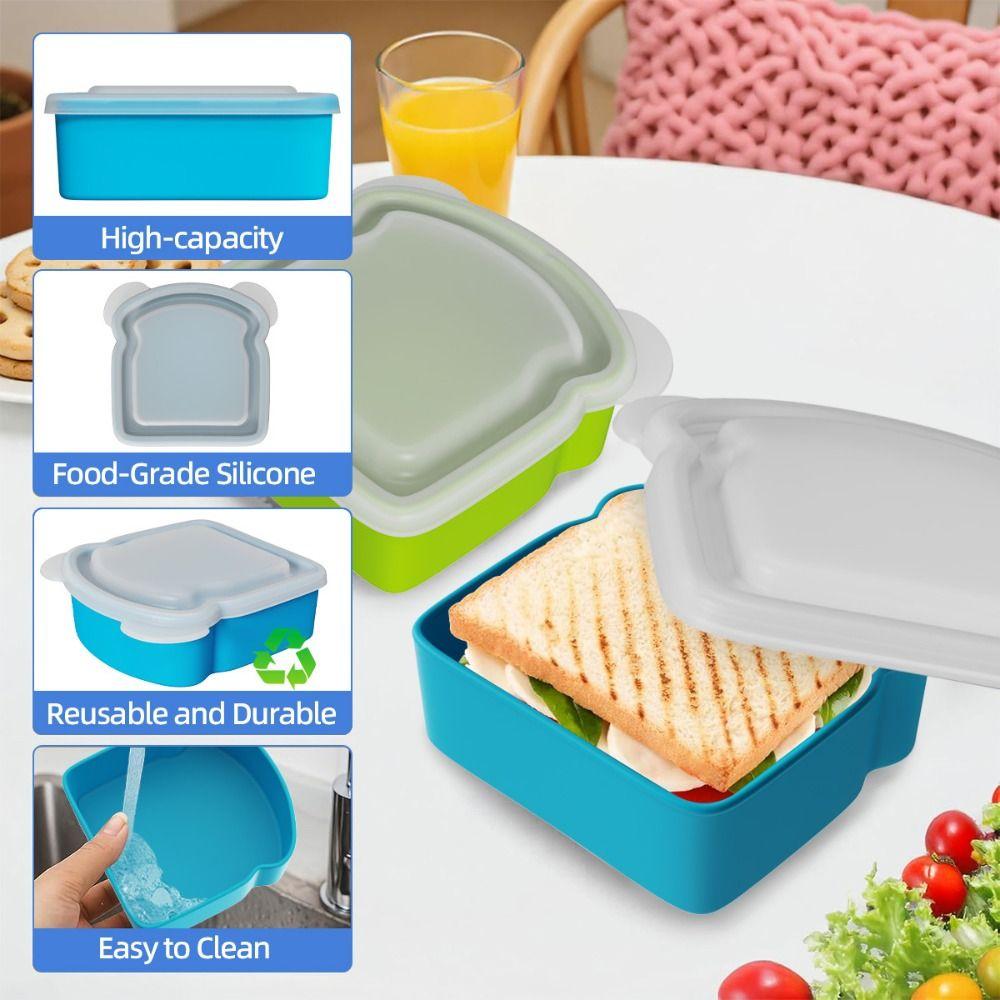 Airtight Silicone Sandwich Box With Lid Prep Keeper Dishwasher Safe Food Container Snacks