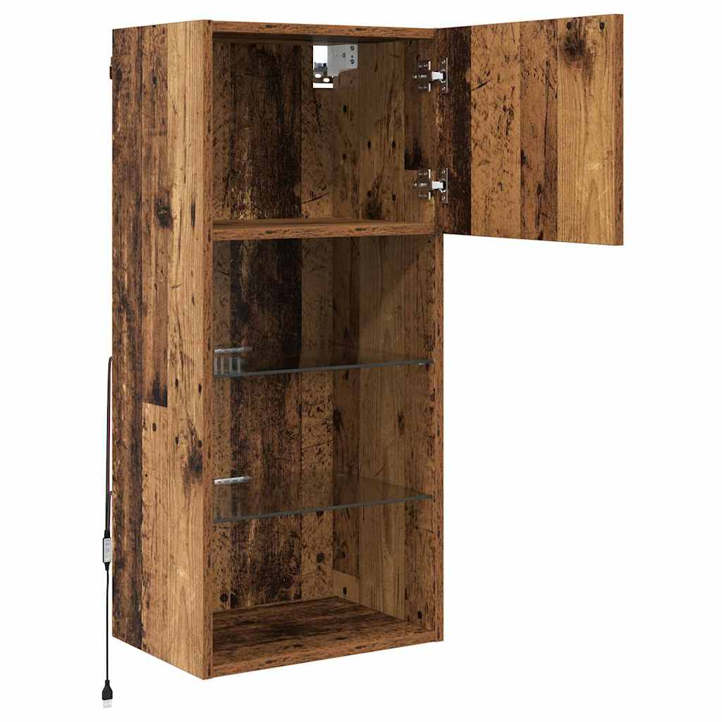 Wall Mounted TV Cabinet with LED Lighting Reclaimed Wood Finish 40.5 x 30 x 90 cm