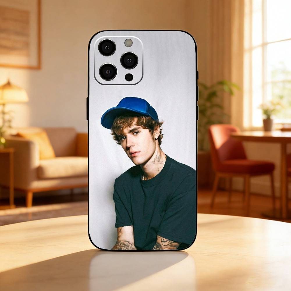 Justin B-Bieber Phone Case For iPhone17,16,15,14,13,12 Plus,Max Soft Silicone Black Cover