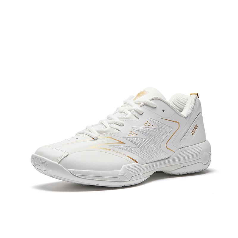 Anta Synthetic Leather Fabric White Gold Pattern Professional Anti-Twist Badminton Shoes Shock Absorption Support Wear-Resistant 112634403-1