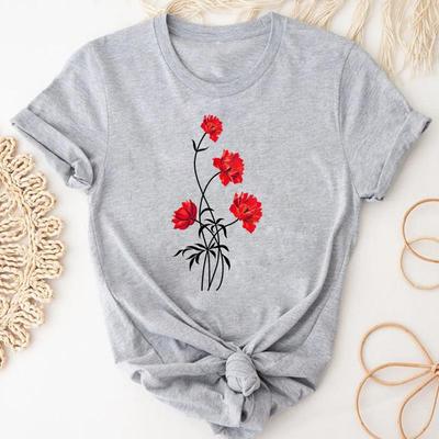 (Asiatische Größe)T Top Mode Vintage Malerei Blume Süße T Shirt Kleidung Casual Kurzarm Frauen Druck Dame Weibliche Grafik T-shirt