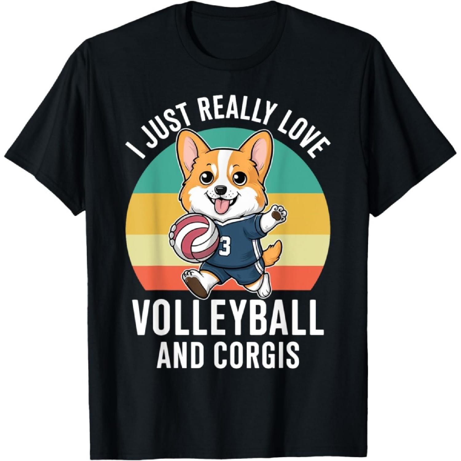 I Just Really Love Volleyball and Corgis Funny Vintage Sport T-Shirt S
