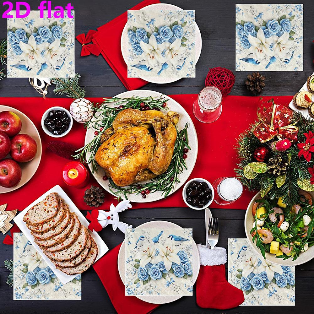 20pcs Disposable Napkins with Flowers, Birds Pattern Print for Wedding,Parties,and Daily Use for Thanksgiving Fall Christmas Table Decoration