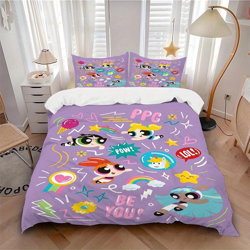 3-teiliges Powerpuff Girls Motiv Bettwäsche-Set, Weiche und Bequeme Bettbezug für Schlafzimmer, Gästezimmer (1 Bettbezug + 2 Kissenbezüge, Kissenkern N