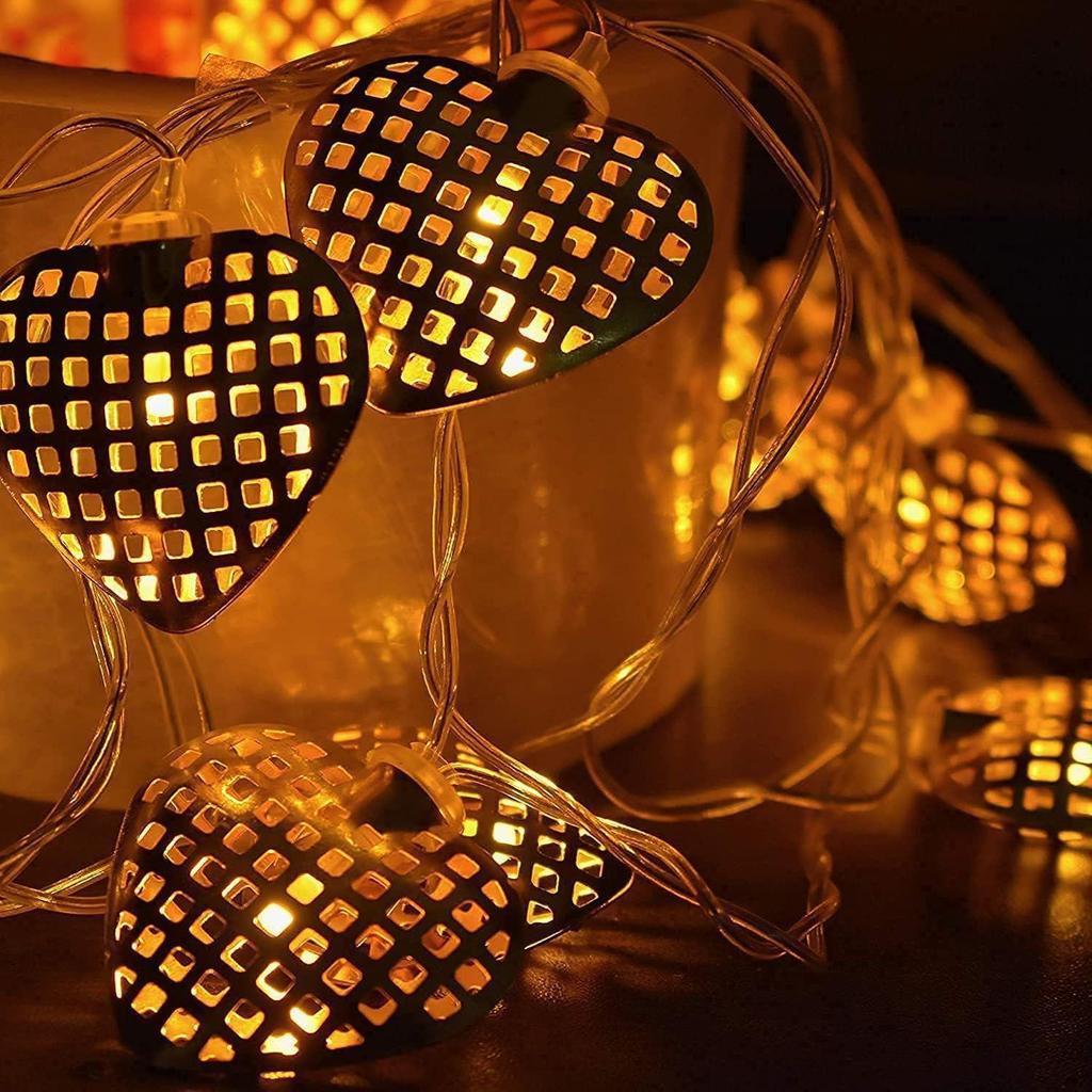 Metal Heart Led Lights - 4 Meter, 14 LED Warm Yellow Heart Shape Lights for Decoration, Decorations Lights