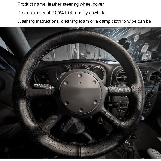Genuine Leather Steering Wheel Cover, 15 Inches Breathable Stitch On Wrap Steering Wheel Cover, Anti-Slip Auto Wheel DIY Sewing Protector With Needle