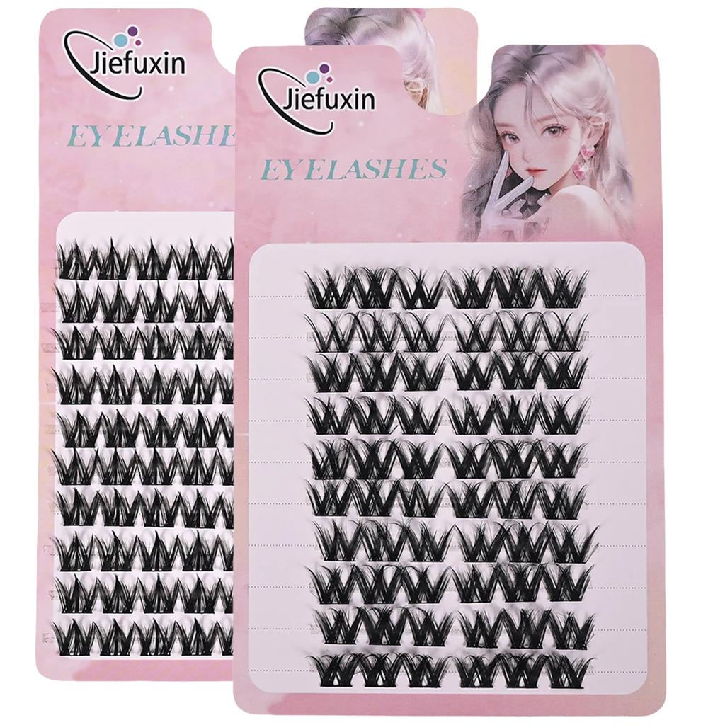 Jiefuxin DIY Lashes Fox Eye Manga False Eyelashes Large Capacity Tapered Thick Segmented Individual Cluster Lash Extensions