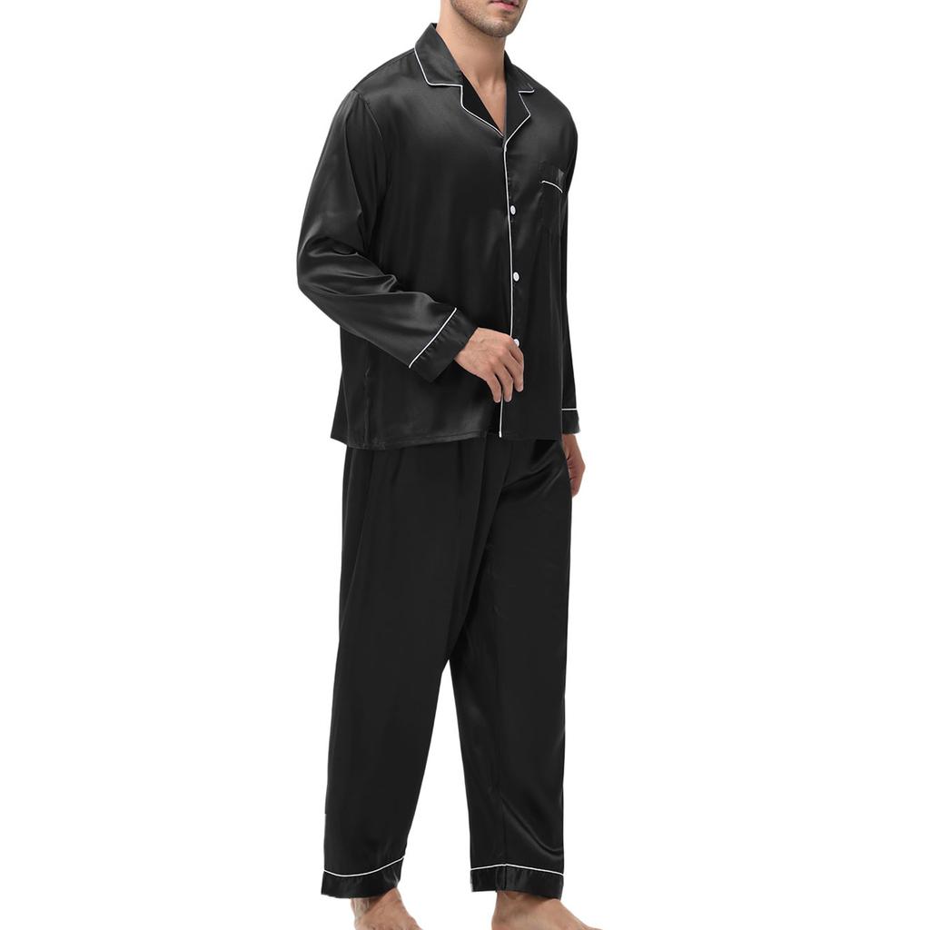 Pijamale pentru bărbați Mătase Mătase de gheață Versiune coreeană Set costum de casă cu pantaloni cu mânecă lungă pentru bărbați