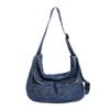Borsa Hobo in Denim Lavato Vintage con Doppie Tasche Frontali a Pattina Borsa a Spalla Casual Morbida per Donne Quotidiana