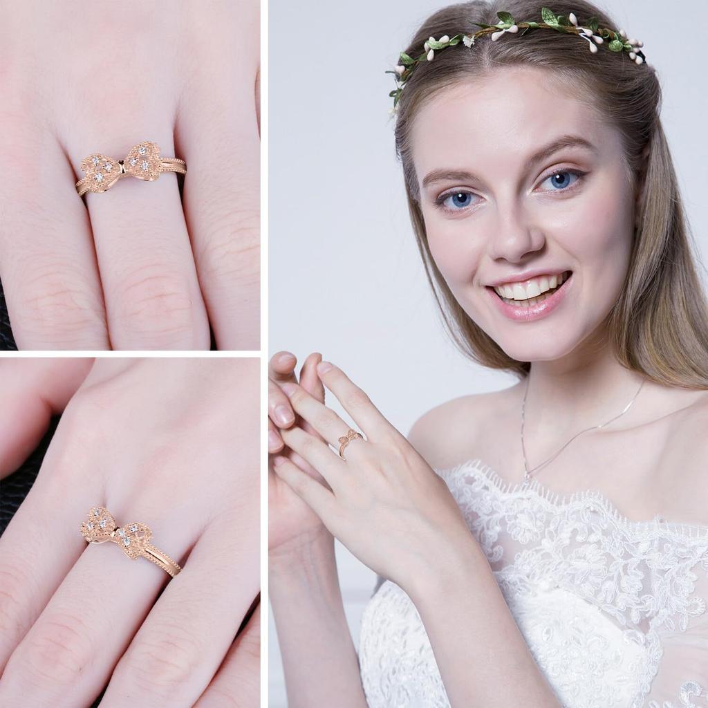 Roségold 3D Schleifenring für Damen Einfach Zirkonia Inlayt Exquisit Vielseitig Kreativer Fingerring