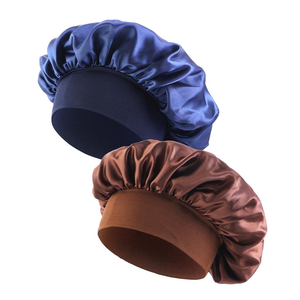 New Satin Wide Brim Nightcap Silky Bonnet Hair Wrap For Sleeping Sleep Cap With Elastic Soft Band Styling Cap Hair Wrapping Tool