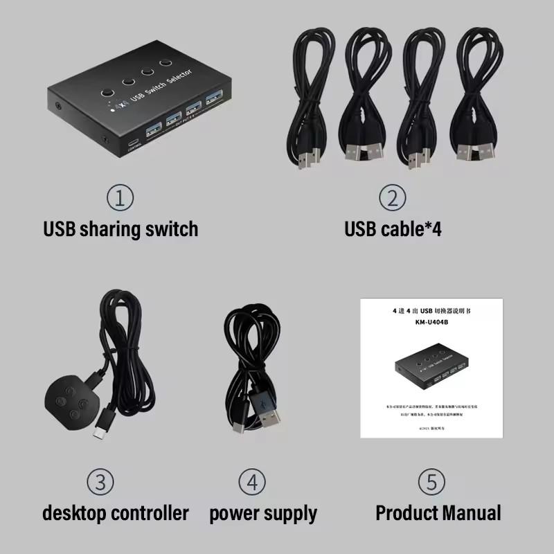 KVM-переключатель 4 в 4 выхода USB3.0, общий контроллер, USB2.0 адаптер-разветвитель для принтера, переключатель для ПК, ноутбука, клавиатуры, мыши, монитора