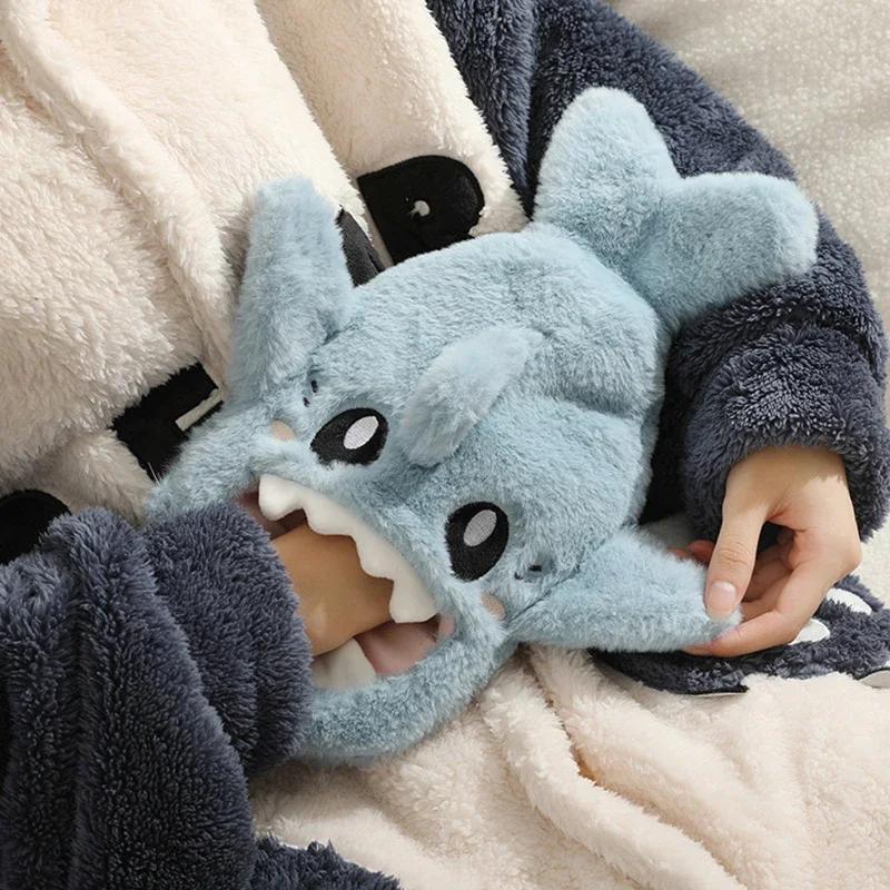 Portable Cute Plush Shark Hot Water Bottle Bag – Detachable Heat Bag, Winter Warm Pain Relief, Pink Blue Reusable Hand Warmer