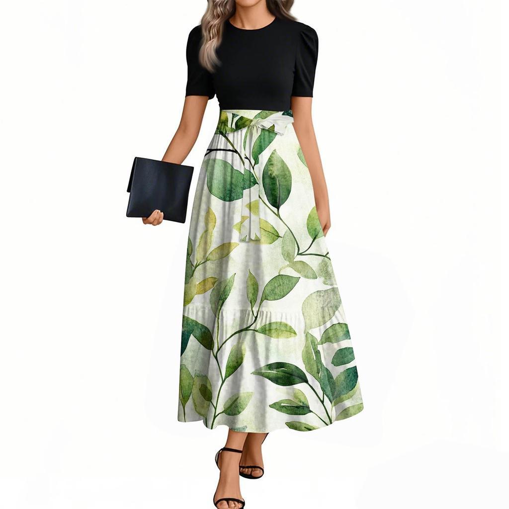 Women's Floral Print High Waist Fashionable And Elegant Dress