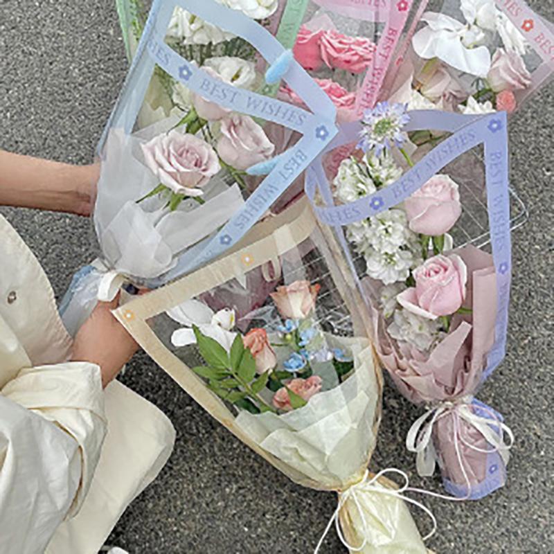 50Pcs Single Bouquet Flower Wrapping Paper Transparent Cellophane Gift Packaging Bag Wedding Birthday Party Florist Packing Bags