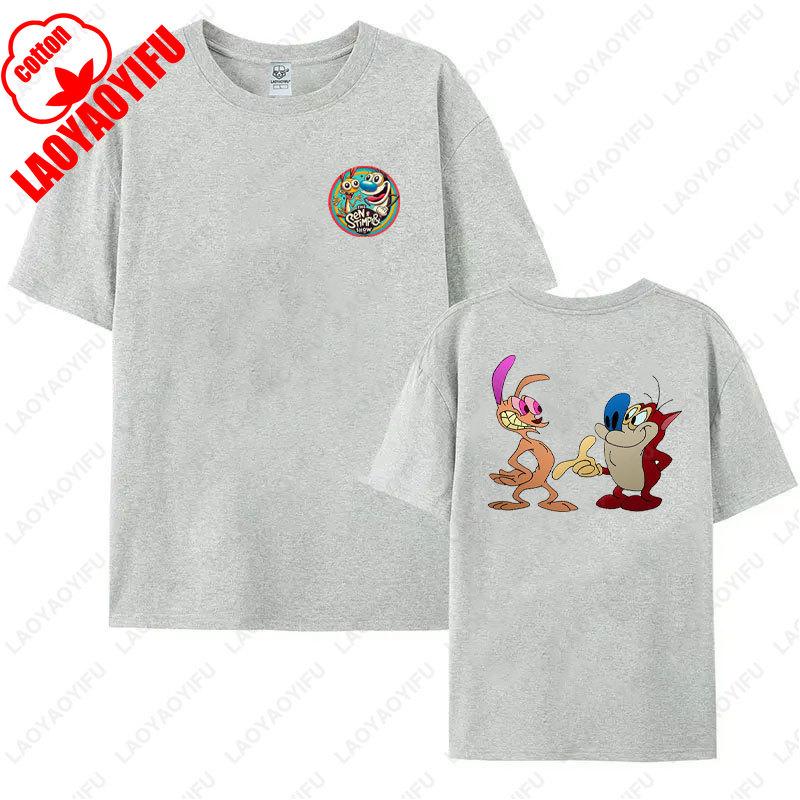 80s Ren Stimpy Show Television Nickelodeon Cartoon Double Sided Tshirt Medium Harajuku Lovely Summer Style Hipster Cotton Tees