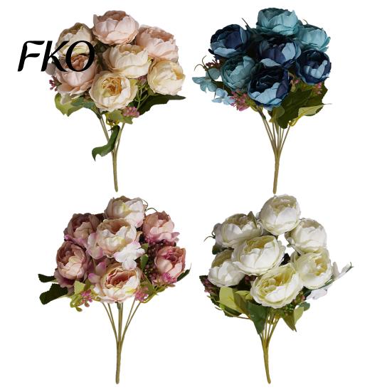 Home Decor Silk Flowers 7 Heads Artificial Peony Flowers, Vintage Fake Flower Arrangements Wedding Blue Bouquet Bouquets Decorations, Floral
