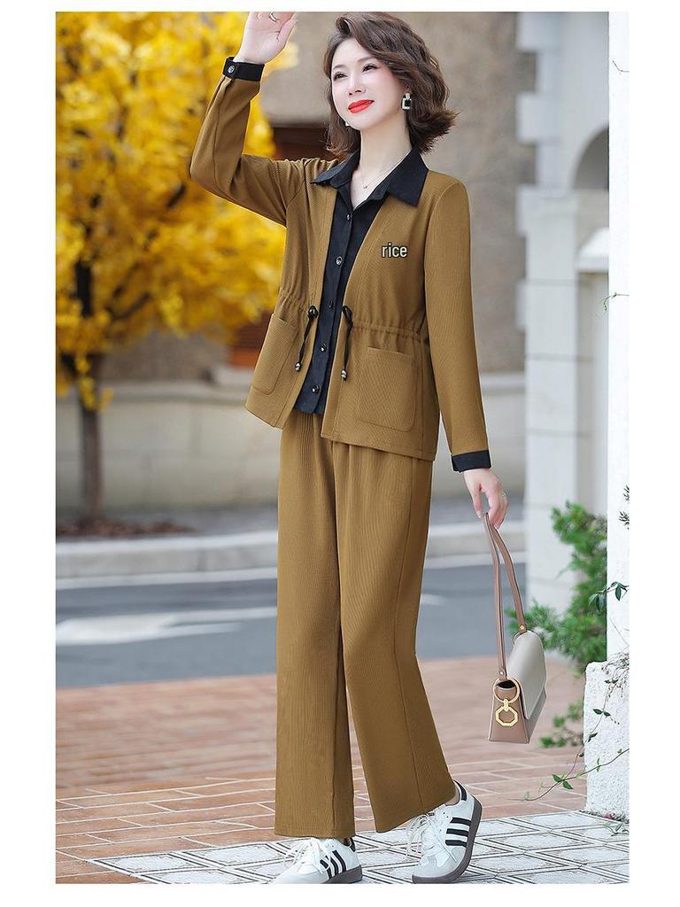 Spring 2025 Casual Suit for 50-Year-Old Women: Two-Piece Sporty Set for Middle-Aged and Elderly Moms