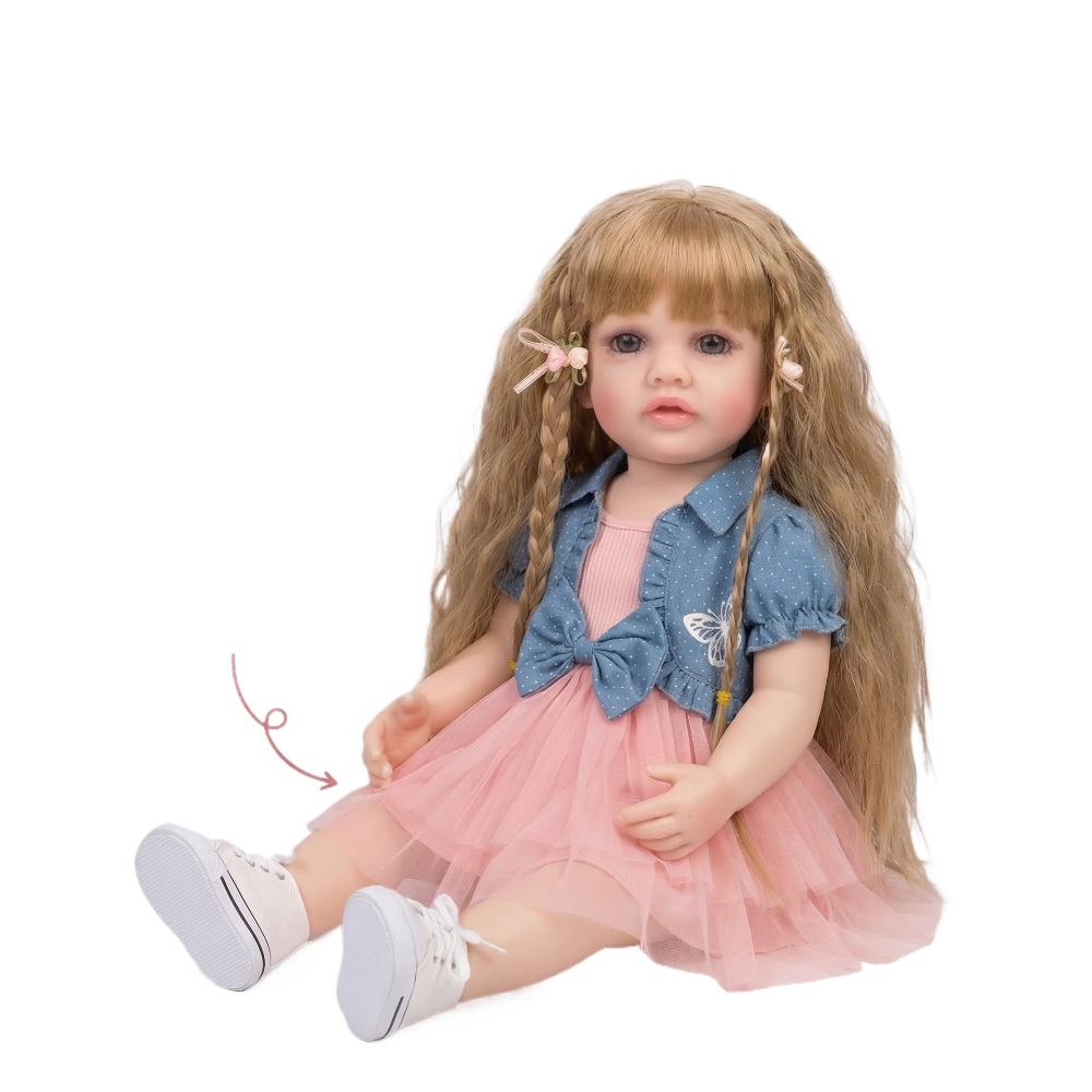 Lifelike 22 Inch Reborn Baby Girl Dolls Betty Full Silicone Body Simulation Doll Realistic Curvy Long Hair Rebirth Dolls for Children Holiday Gifts