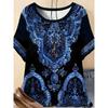 Fashion Women's Crew Neck T-Shirt Crew Neck Short Sleeve 3D Flower Color Printing