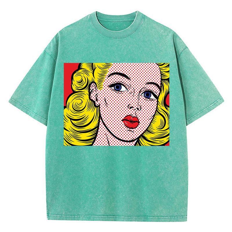 Blonde Girl Printing Women Washed Shrot Clothes Casual Fashion Tshirts Street Breathable Comfy Tee Tops Cool T Shirts