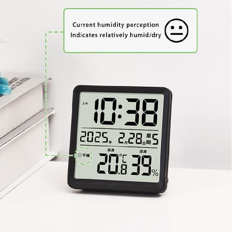 Modern LCD Digital Clock with Time Date Temperature Humidity Display Battery Operated Support Stand Desk Wall Clock