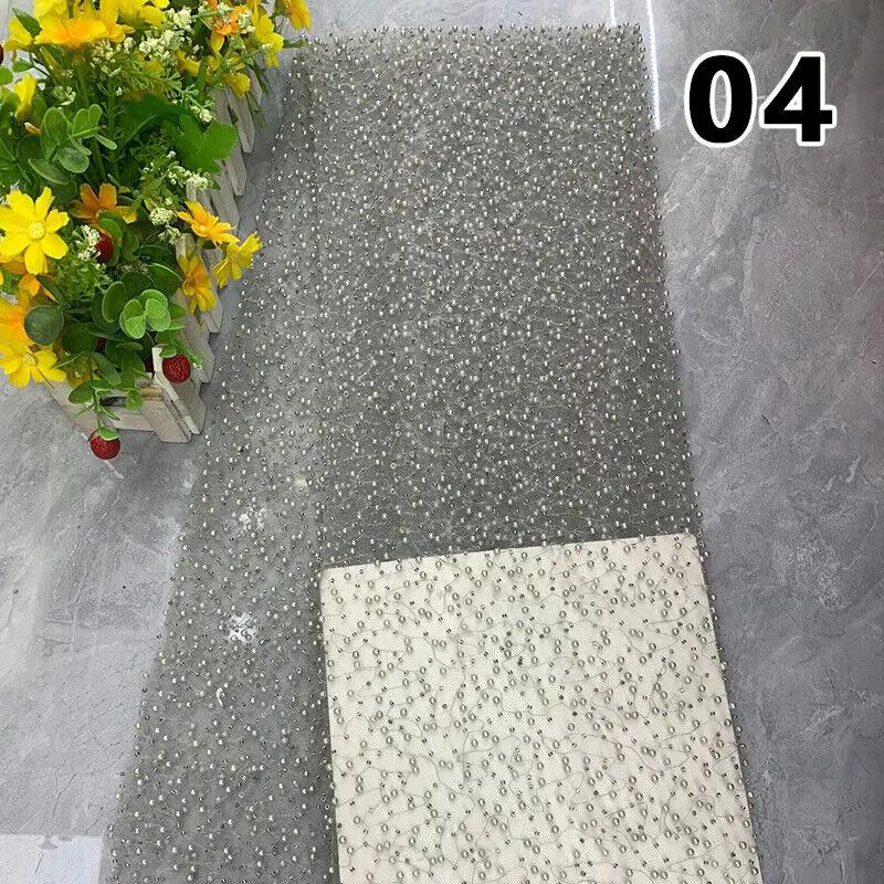 90x125cm Luxury Embroidery Pearl Sequin Loose Bead Fabric DIY Handmade Dress Material High Quality Handmade Pearl Beads Mesh